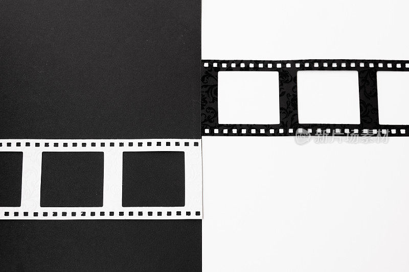 黑白摄影或胶片负片相框隔离在黑白背景的水平位置上。带有拷贝空间。