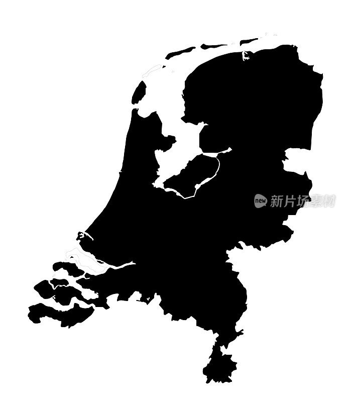 荷兰地图Silhoette轮廓边界上的白色背景