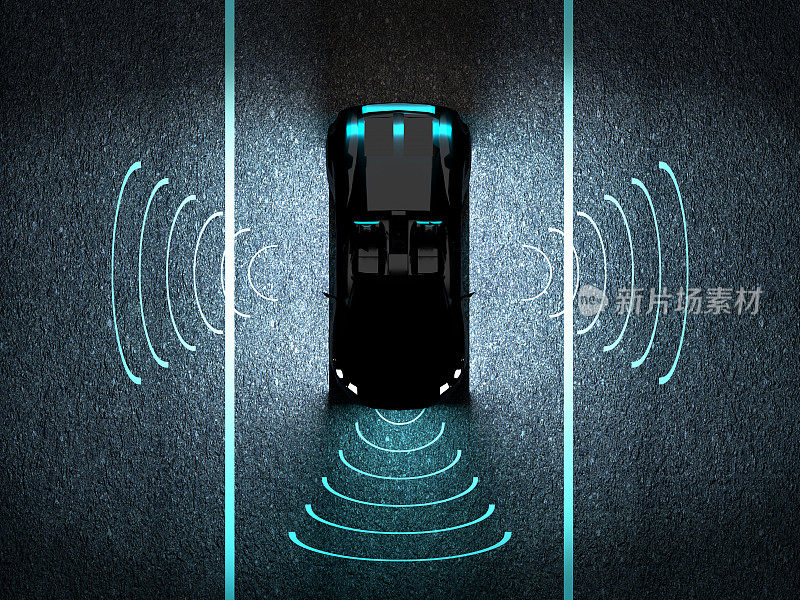 自动驾驶的电子计算机汽车在道路上