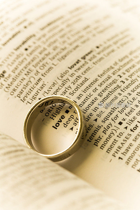 金婚戒在字典里的“爱”字旁边