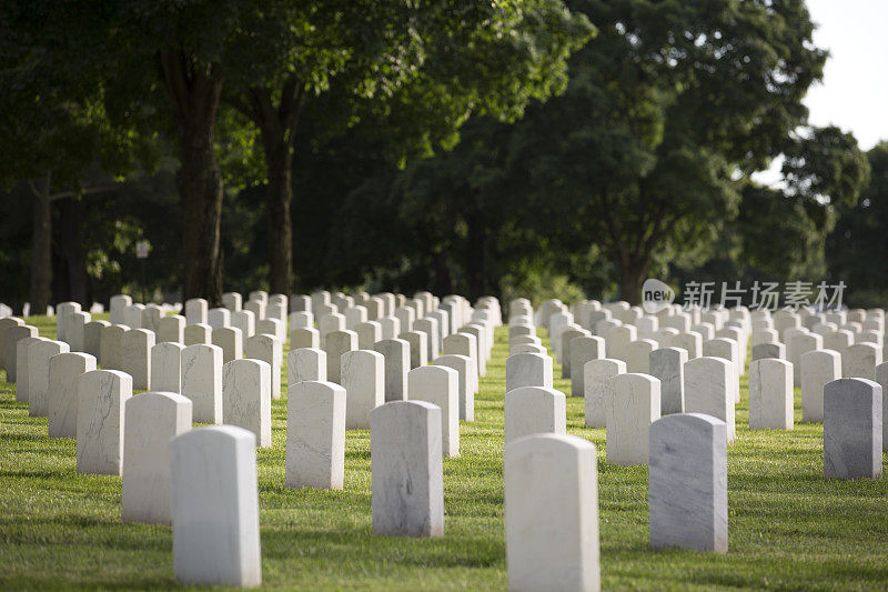 军人公墓的墓碑上刻着死去的退伍军人的坟墓