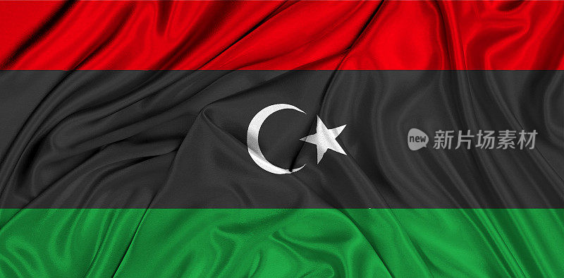 利比亚国旗3d，丝绸纹理