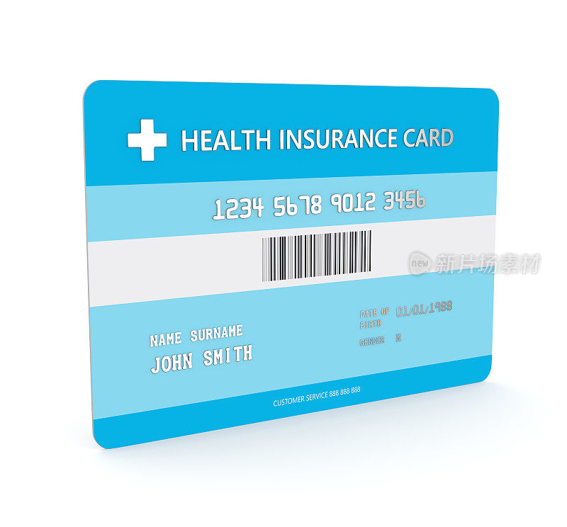 3d渲染的健康保险卡在白色