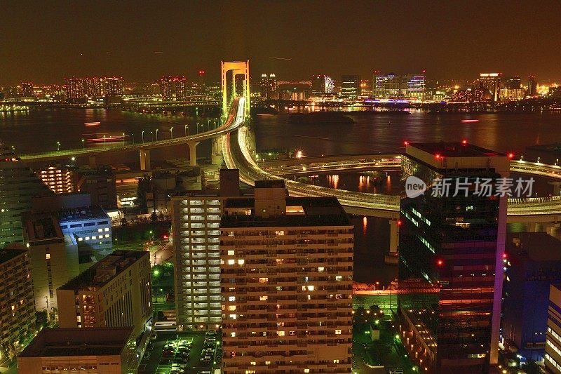 东京湾地区夜晚的城市景观