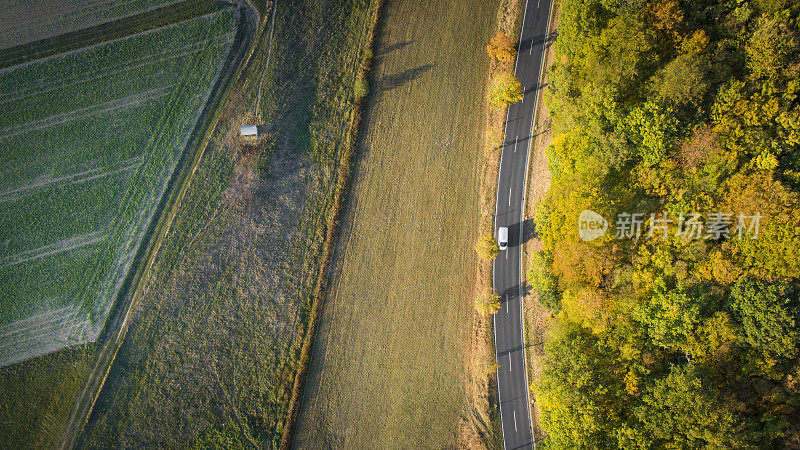 通过农业和林区的道路-鸟瞰图