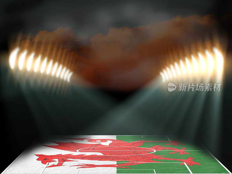 足球场与威尔士旗帜纹理的领域