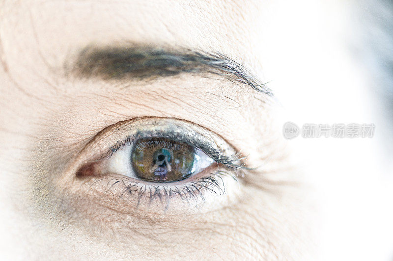 一个棕色眼睛的女人的极度近距离的眼睛