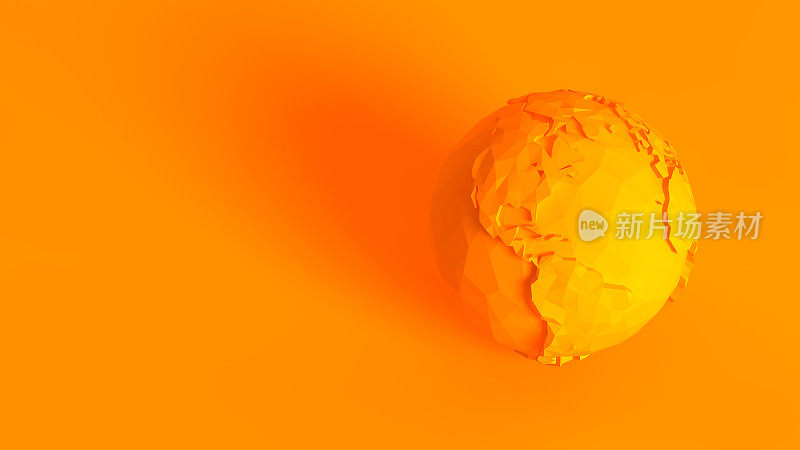立体图像的概念。低多边形地球模型孤立在橙色背景。