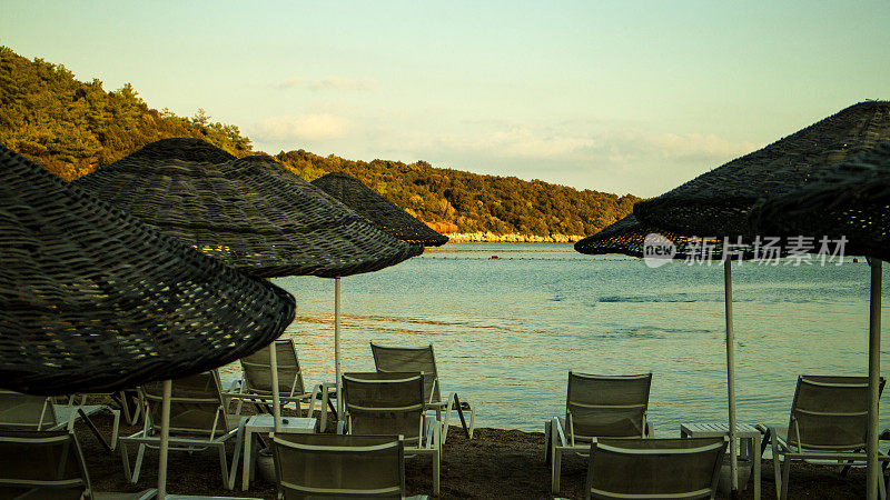 海滩伞和沙滩椅