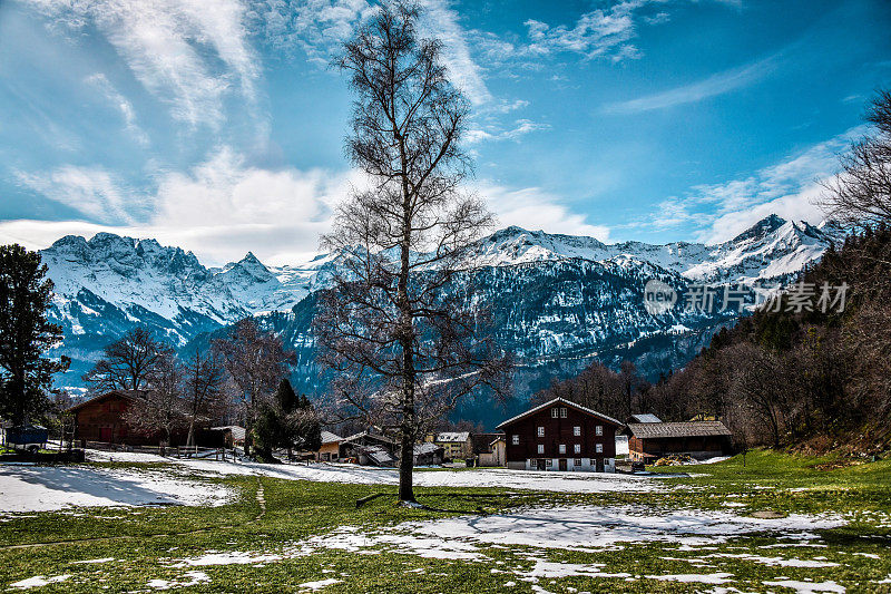 瑞士阿尔卑斯山附近美丽的房子