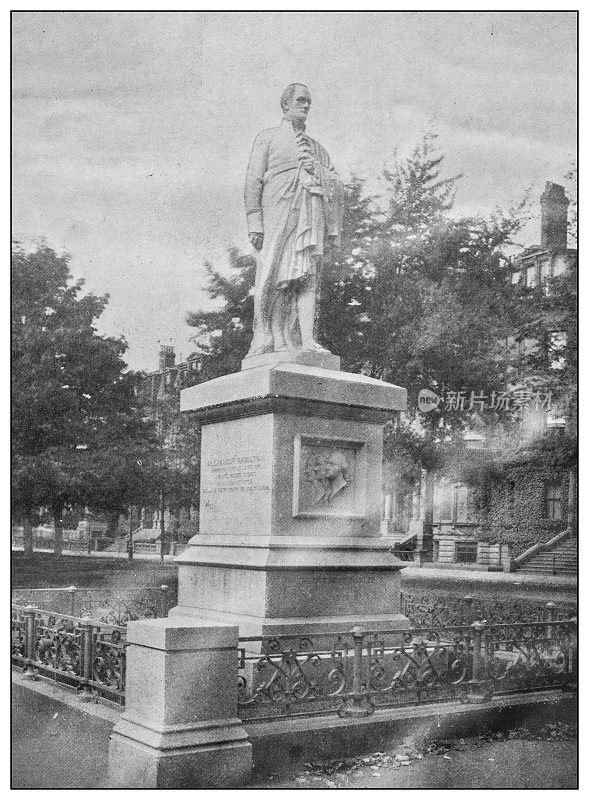 美国古董黑白照片:汉密尔顿雕像，波士顿，马萨诸塞州