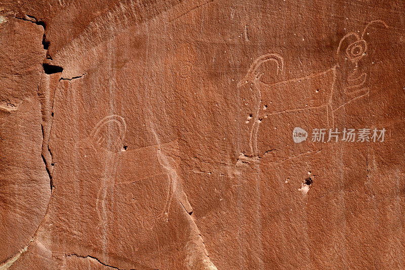 动物形状的岩画，犹他州，美国