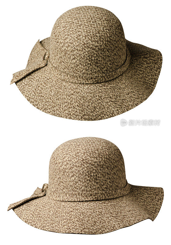 fedora的帽子。帽子孤立在白色背景上。棕色的帽子