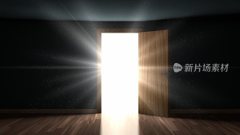 房间里的光线和粒子通过打开的门