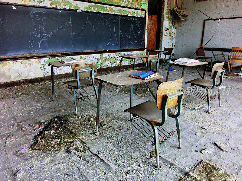 印第安纳州加里废弃的学校教室