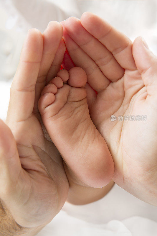 婴儿的脚在父母的手里