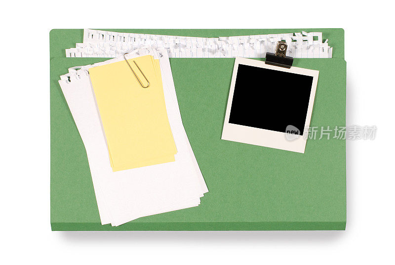 办公室文件夹与空白即时照片打印
