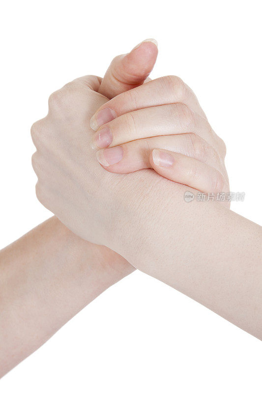 支持和团结:双手在白色上团结