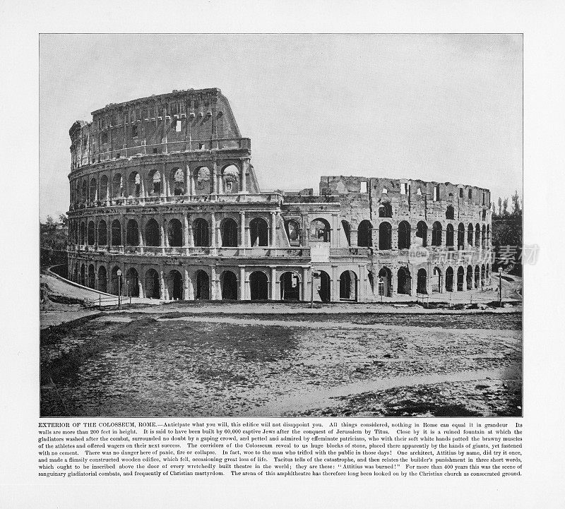 古意大利照片:罗马斗牛场外观，意大利，罗马，1893