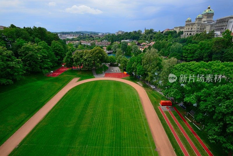 城市树木和建筑物的高角度视图