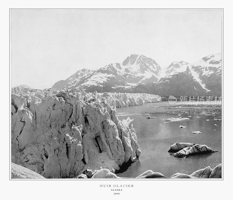 缪尔冰川，阿拉斯加，古老的阿拉斯加照片，1893