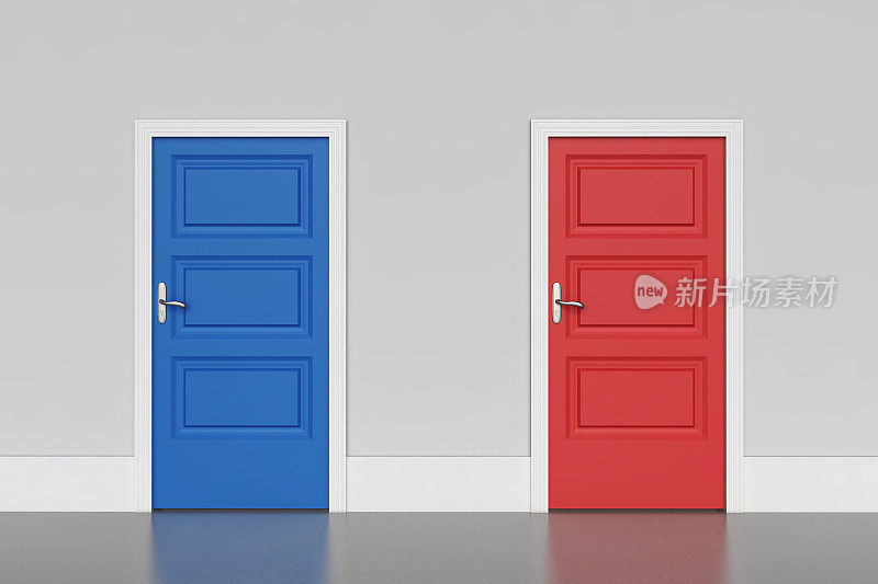 蓝色和红色的门