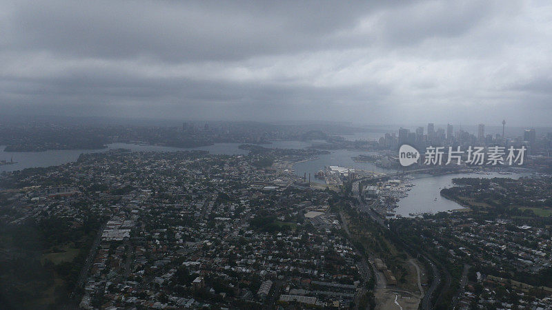 鸟瞰图悉尼CBD，澳新军团和海港大桥4k