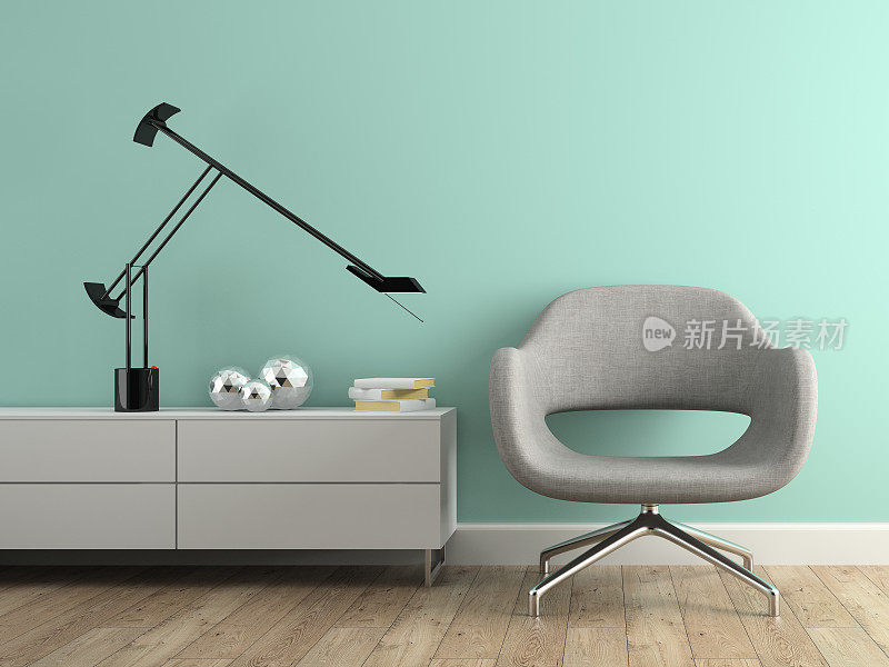 室内部分采用现代灰色扶手椅3d渲染
