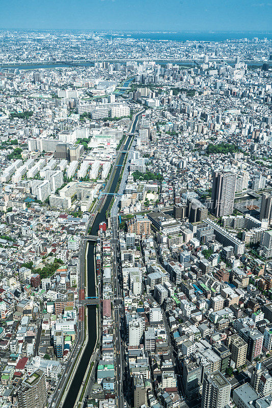 东京摩天大楼的空中全景图