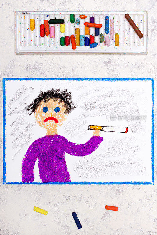 彩色图画照片:吸烟的悲伤青年。成瘾的概念。