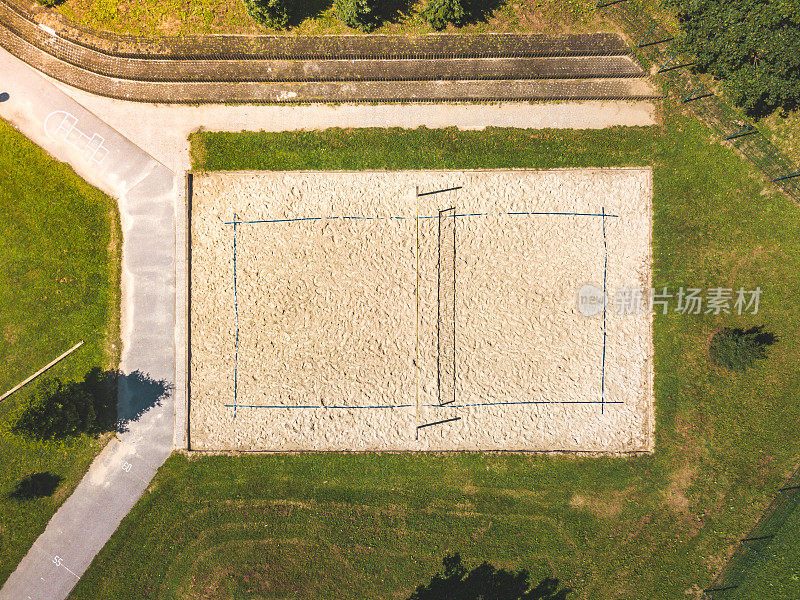 一个海滩排球场在体育竞技体育场的顶视图