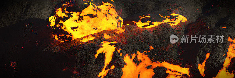 熔岩场，炽热的岩浆流，熔融的景观
