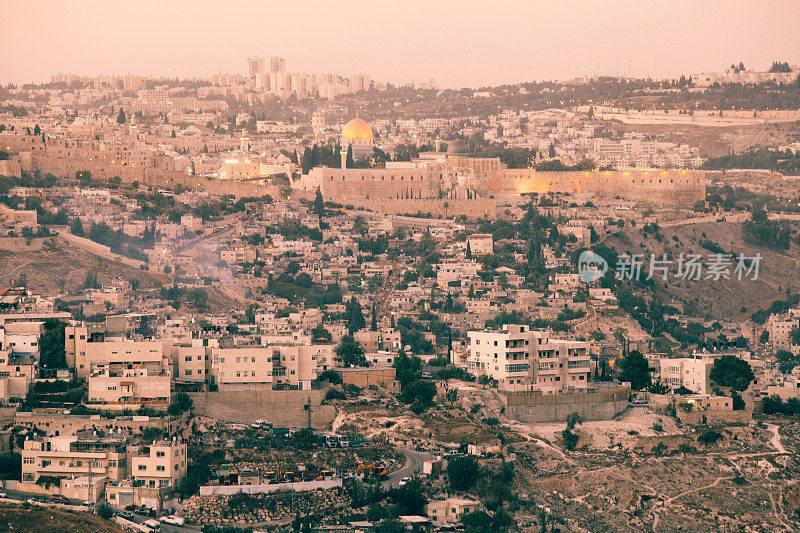 耶路撒冷老城天际线全景鸟瞰图