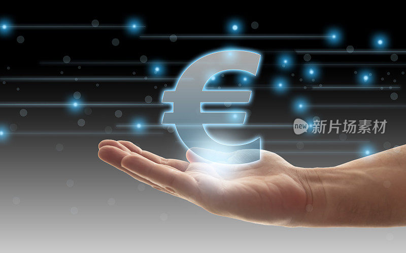 金融科技，金融科技概念，数字数据制作的欧元符号