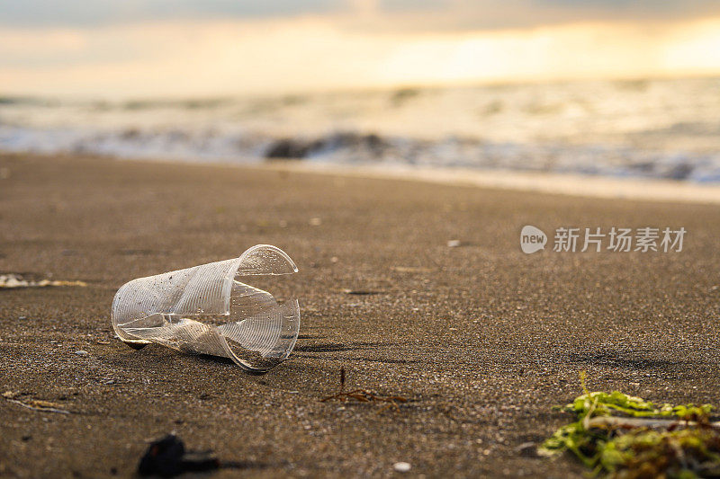 环境污染和海滩上的塑料垃圾，海洋唾液和粘液