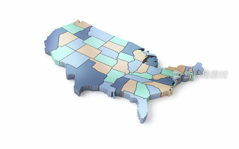 美国世界州边界地图，彩色粉彩，对象+对象阴影剪辑路径