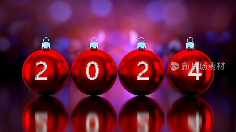 圣诞装饰和散景背景球。2024年新年
