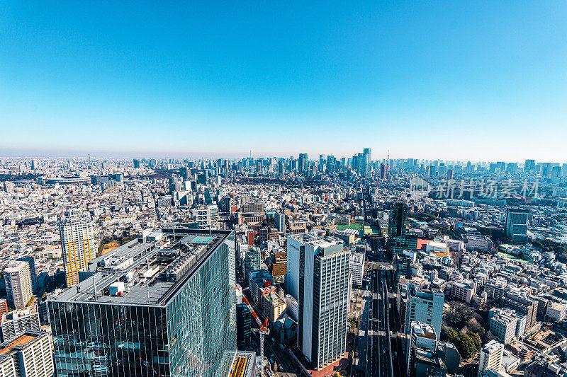 现代城市天际线鸟瞰从新宿和涩谷地区，东京