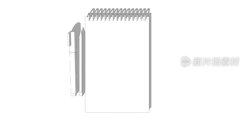 螺旋日记和速写本与钢笔和铅笔