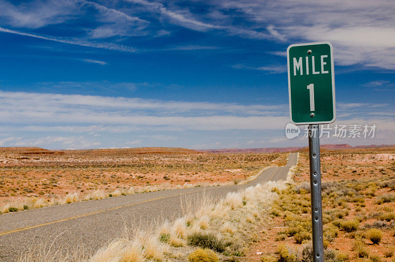 1英里沙漠公路水平方向的一个路标