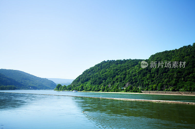 夏天莱茵河中部有树林的小山