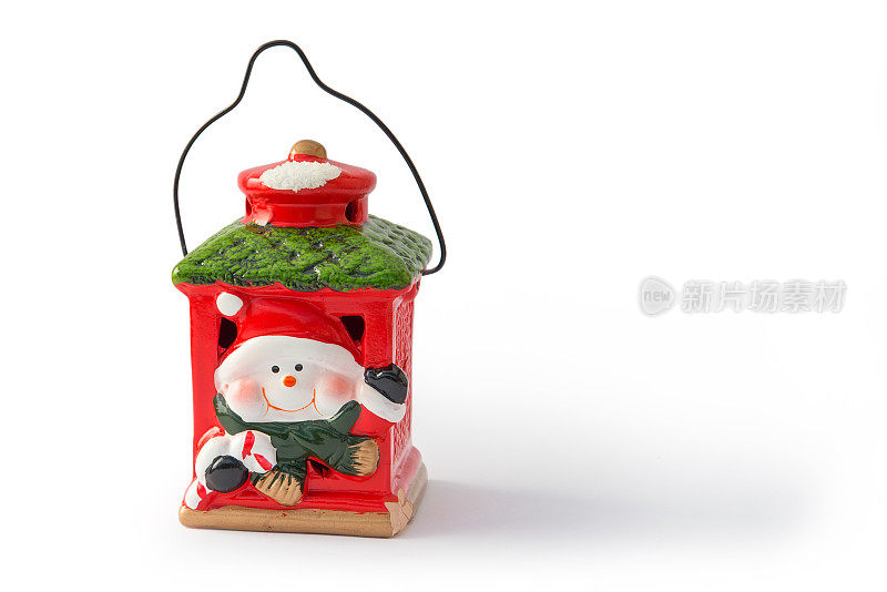 圣诞灯笼，玩具圣诞老人，孤立在白色的背景上
