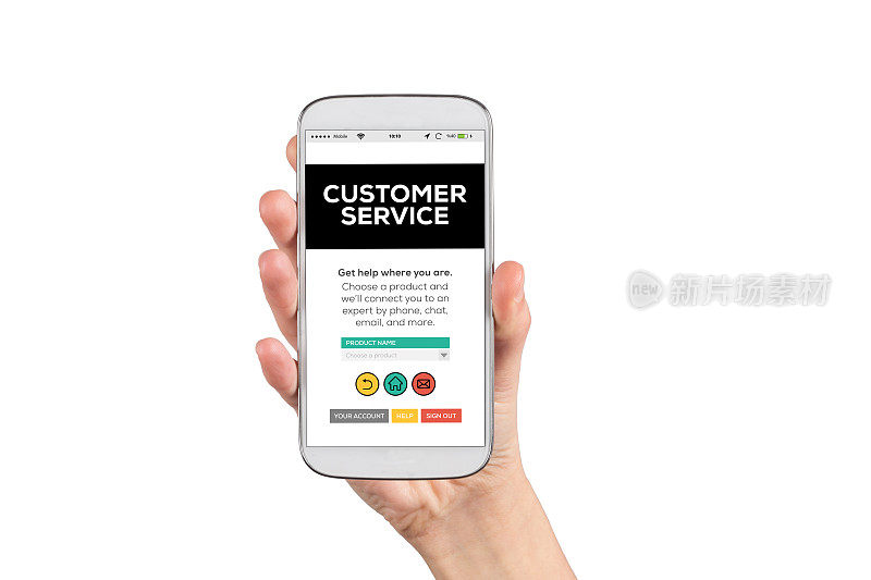 手持智能手机和显示客户服务页面