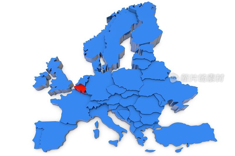 欧洲地图，红色的比利时