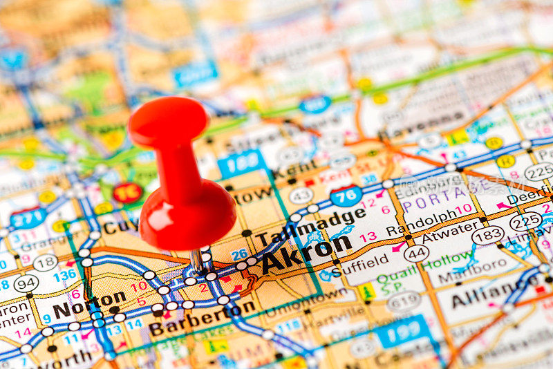 美国首都城市的地图系列:阿克伦，俄亥俄州