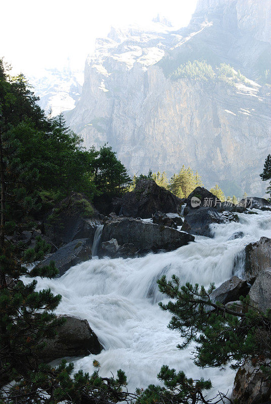 汹涌流过瑞士阿尔卑斯山的河流