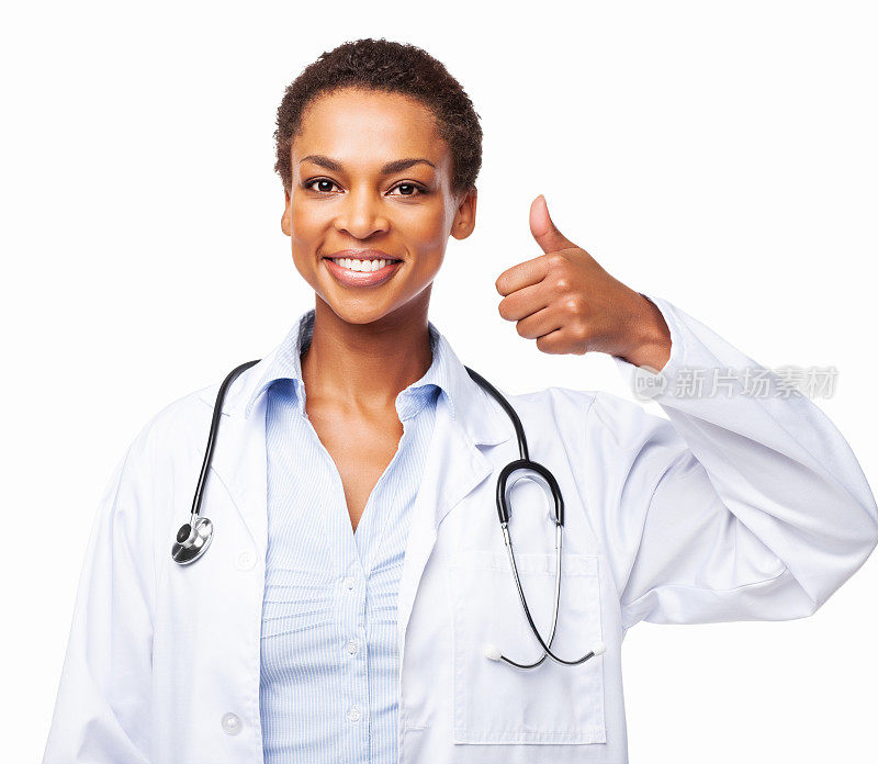 非裔美国女医生竖起大拇指-孤立