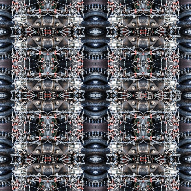 抽象对称镶嵌图案背景:机械零件引擎