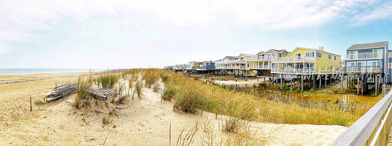 沙丘由陆军工程兵团建造，保护特拉华州南贝瑟尼海滩的海滨住宅