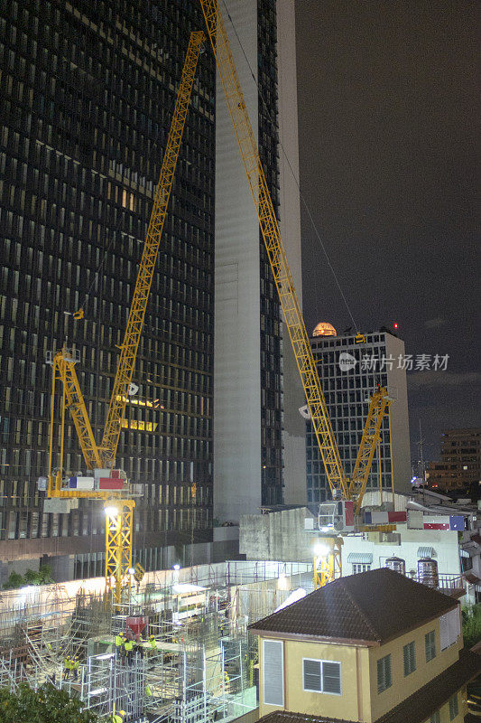 夜景在曼谷的一个建筑工地，泰国